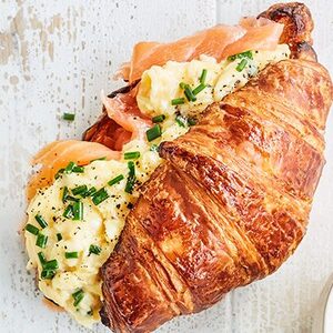 Smoked salmon scramble croissants