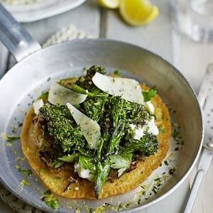 Socca pancakes with broccoli & cheese