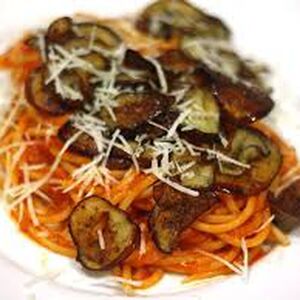 Spaghetti with Aubergines Cooked in Tomato sauce