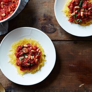 Spaghetti Squash with White Bean Ragu