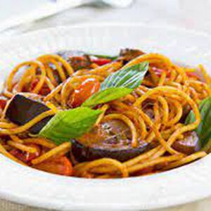 Spaghetti with Aubergines in Tomato sauce