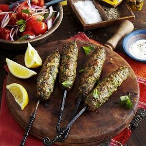 Spiced lamb koftas with mint & tomato salad