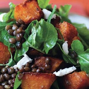 Spiced Pumpkin, Lentil, and Goat Cheese Salad