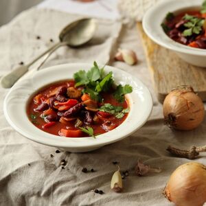 Spicy red pepper and bean soup.