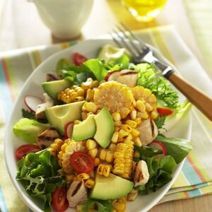 Spicy Roasted Corn, Avocado and Chicken Salad