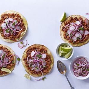 Spicy bean tostadas with pickled onions & radish salad