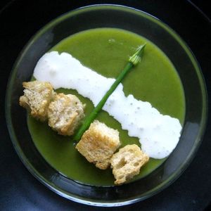 Spring Onion and Potato Soup with Garlic-Parmesan Croutons