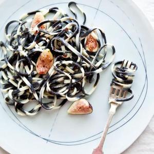 Squid Ink Pasta With Stilton Blue And Fresh Figs