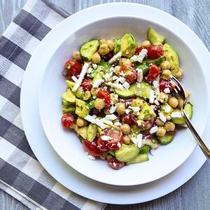 Summer Chickpea Salad with Tomatoes, Cucumber and Avocado