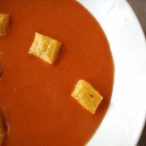 Sun Dried Tomato Soup with Polenta Croutons