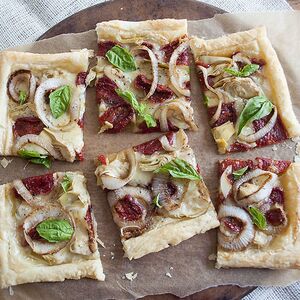 Sun Dried Tomato, Artichoke and Goat's Milk Brie Tart