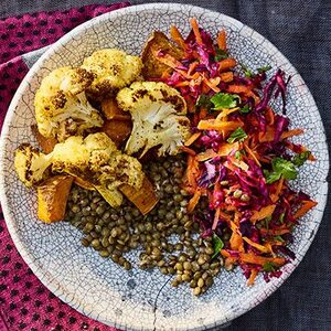 Sweet potato & cauliflower lentil bowl