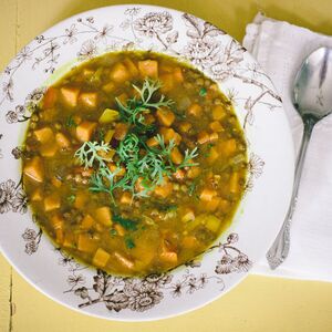 Sweet Potato Lentil Curry Soup