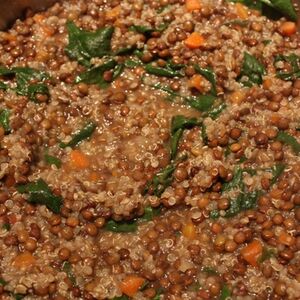 Thick Lentil Soup with Quinoa and Spinach