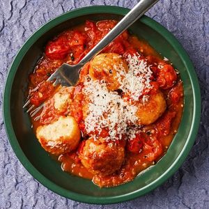 Tofu Meatballs in Burst Tomato Sauce