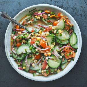 Tomato, Cucumber, Corn, and Herb Summer Salad