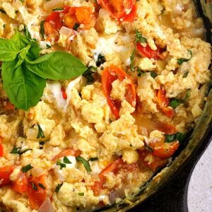 Tomato, Mozzarella, and Basil Scramble