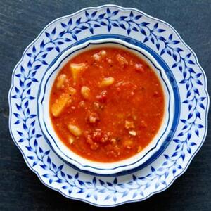 Tomato, White Bean, Bacon Soup