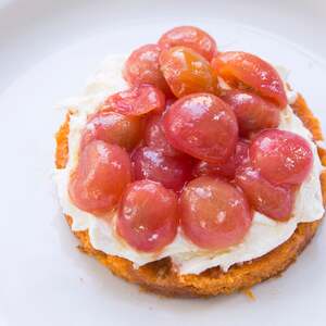 Tomato Cake with Smoked Feta Cream and Marinated Tomatoes