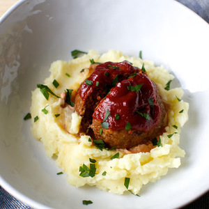 Tomato-Glazed Meatloaves with Brown Butter Mashed Potatoes recipes