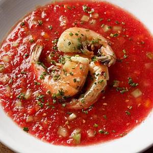 Tomato Soup With Roasted Shrimp