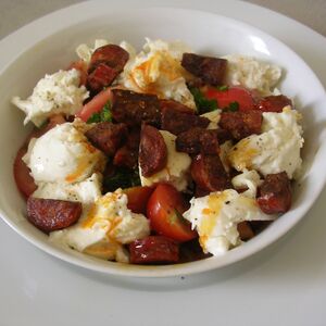 Tomato and Mozzarella Salad with Chorizo