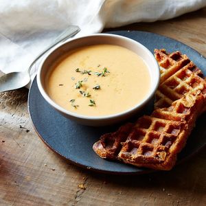 Tomato Soup and Saint-André Waffled Grilled Cheese Sandwiches