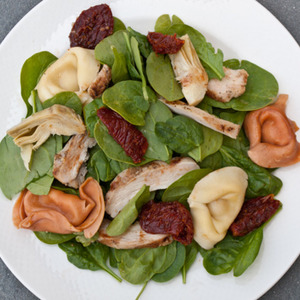 Tortellini, Chicken and Spinach Salad with Tomato-Balsamic Vinaigrette Recipe