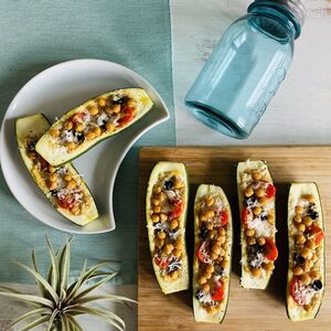 Vegan Mediterranean Stuffed Zucchini Boats