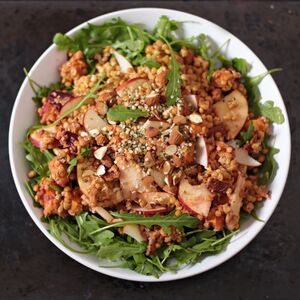 WARM LENTIL SALAD WITH ROASTED VEGETABLES AND APPLES