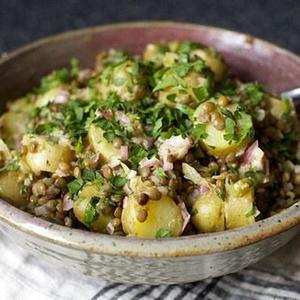 Warm Lentil And Potato Salad With A Garlicky Mustard Vinaigrette