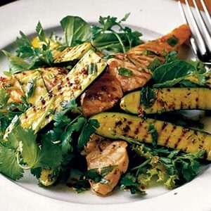 Warm salad of chargrilled courgettes & salmon