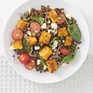 Warm roasted squash and Puy lentil salad