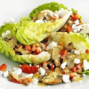 Warm mushroom, lentil & goat's cheese salad