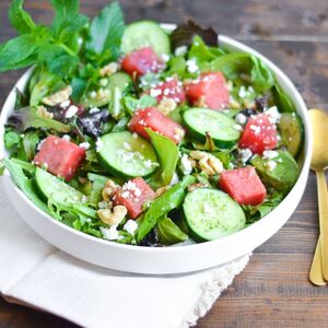 Watermelon and Cucumber Salad with Mint-Honey Vinaigrette