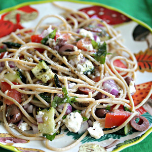 Whole Wheat Spaghetti Salad With Grilled Zucchini, Kalamata Olives, and Feta Recipe