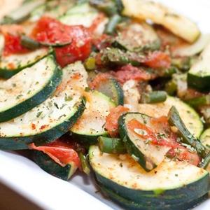 Zucchini, Tomato, And Garlic Scape Stir-Fry