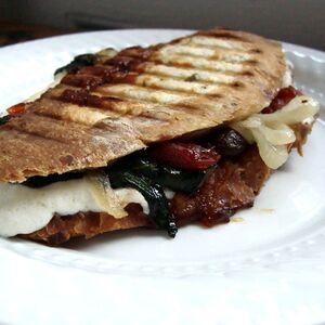 tomato jam, mozzarella & spinach panini